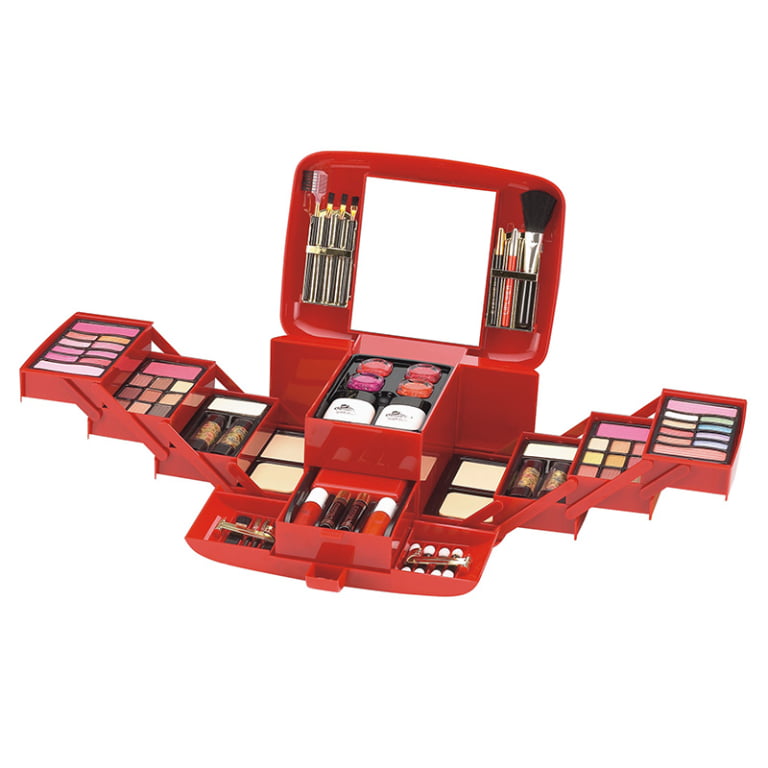 DINILANDAI Red Makeup Suitcase Kit – Portable Multi-Layer Case for Gifting & Retail