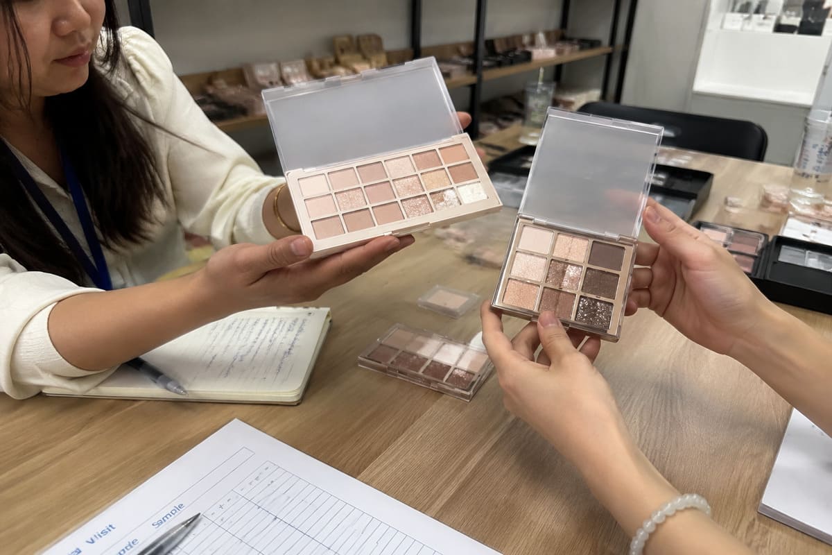 cosmetics manufacturer client factory visit and sample evaluation