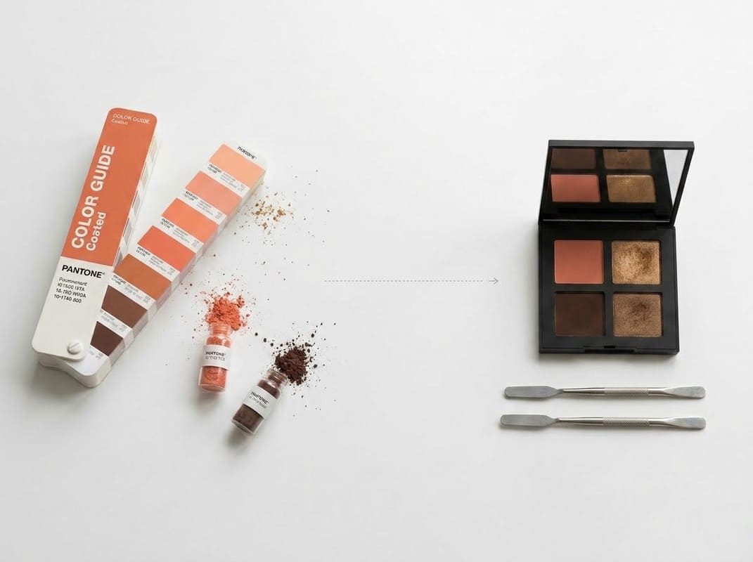 Macro view of richly pigmented eyeshadow colors for custom shade matching