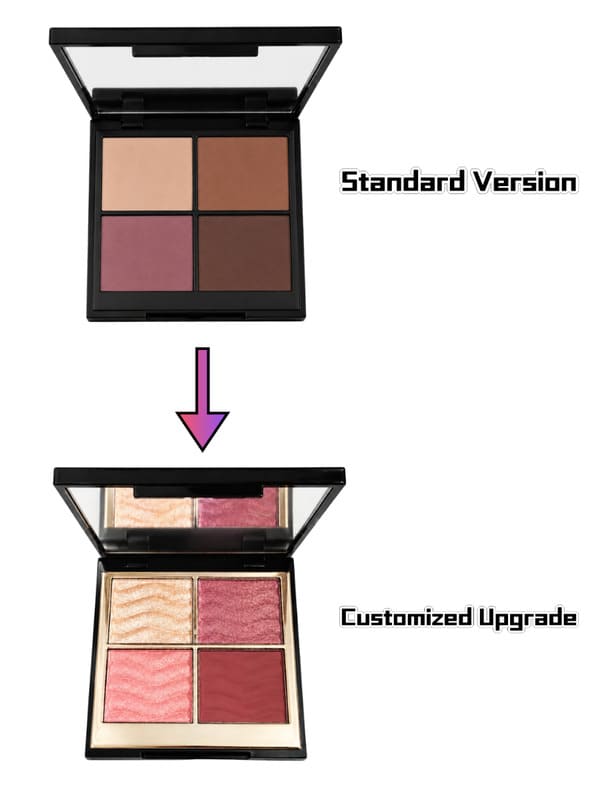 Before and after comparison of a customized eyeshadow palette for a Southeast Asian beauty brand