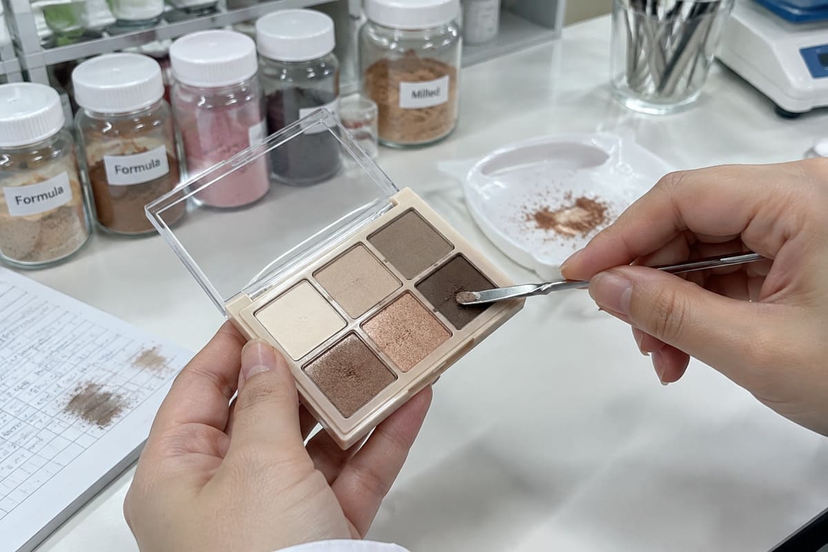 mature skin private label neutral eyeshadow palette shades and powder texture