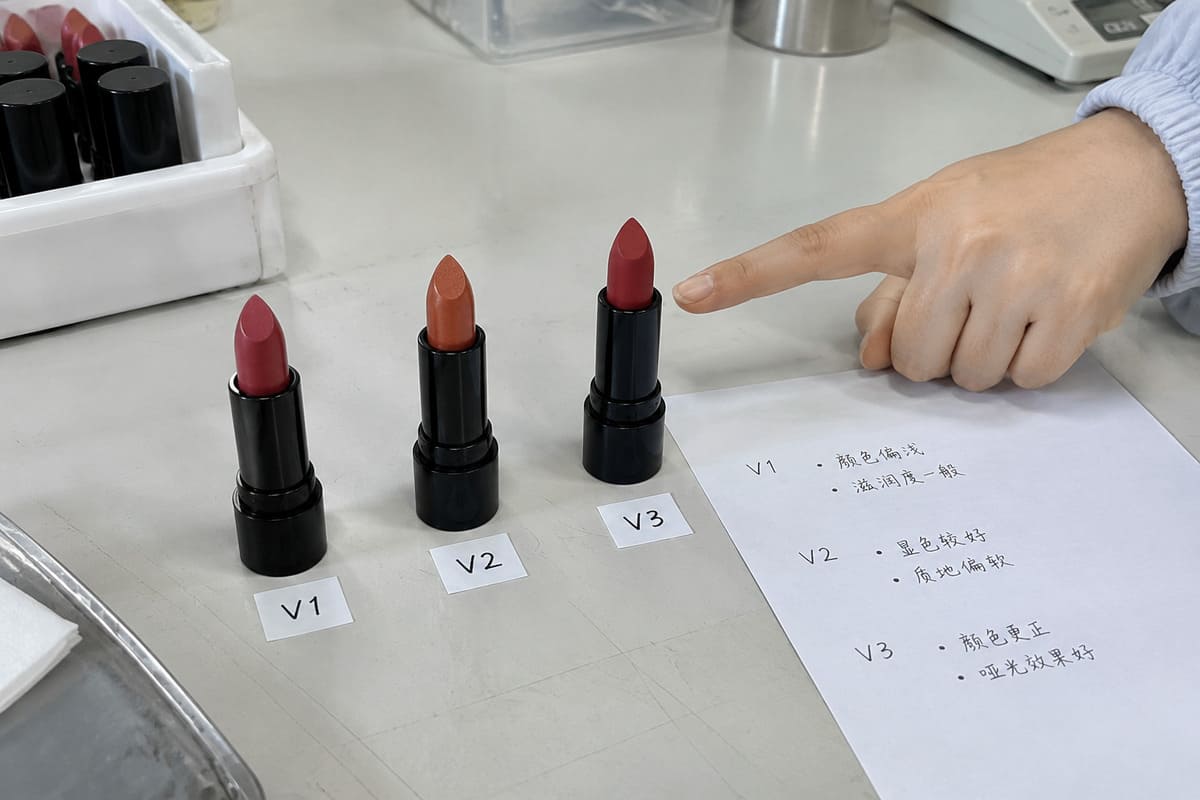 OEM makeup manufacturer adjusting eyeshadow formula texture and pearl load